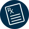 'Step 3' icon showing an Rx pad on top of a solid colored circle background