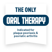 Image of Otezla messaging as the only oral therapy indicated for plaque psoriasis and psoriatic arthritis 