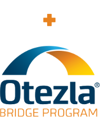 Graphic of Otezla swoosh icon surrounded by a solid line border and Otezla Bridge Program logo