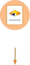 'Step 1' icon showing the Otezla card, which is upright on top of a solid colored circle background
