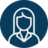 Graphic representation of a woman's head and shoulders set in a circle, which is set on a circle background