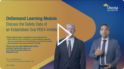 Thumbnail image of OnDemand Learning Module video that highlights the safety data and results of the ESTEEM clinical trial for Otezla®