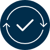 'Step 3' icon showing a blue check mark on top of a solid colored circle background